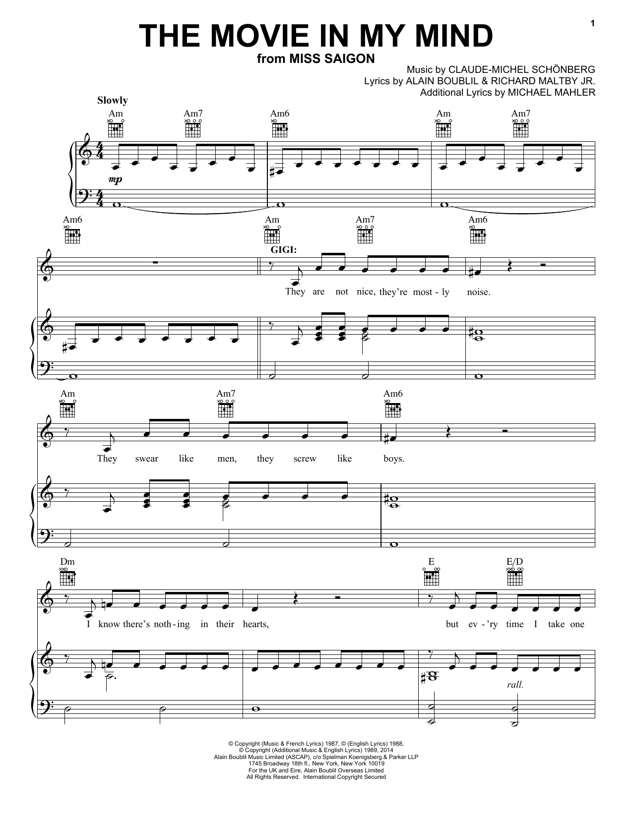 Download Boublil and Schonberg The Movie In My Mind Sheet Music and learn how to play Piano, Vocal & Guitar (Right-Hand Melody) PDF digital score in minutes