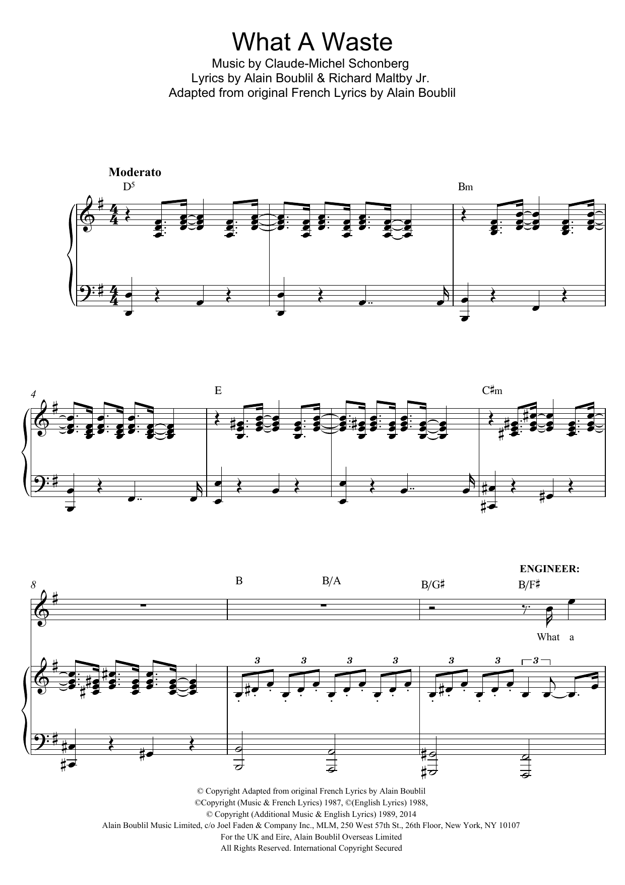 Download Boublil and Schonberg What A Waste (from Miss Saigon) Sheet Music and learn how to play Piano & Vocal PDF digital score in minutes