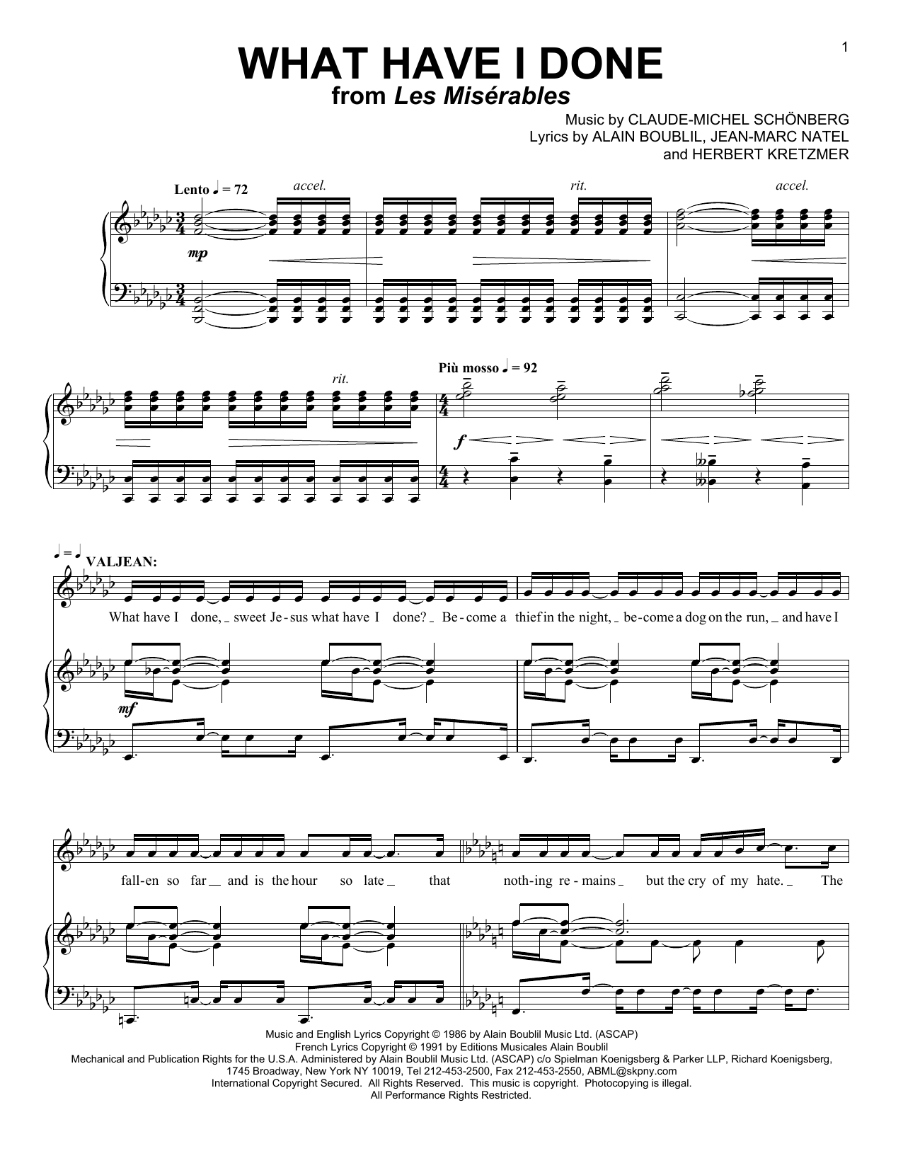 Download Boublil and Schonberg What Have I Done Sheet Music and learn how to play Piano, Vocal & Guitar (Right-Hand Melody) PDF digital score in minutes