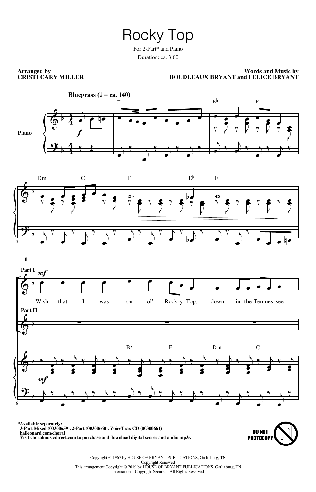 Download Boudleaux Bryant and Felice Bryant Rocky Top (arr. Cristi Cary Miller) Sheet Music and learn how to play 2-Part Choir PDF digital score in minutes
