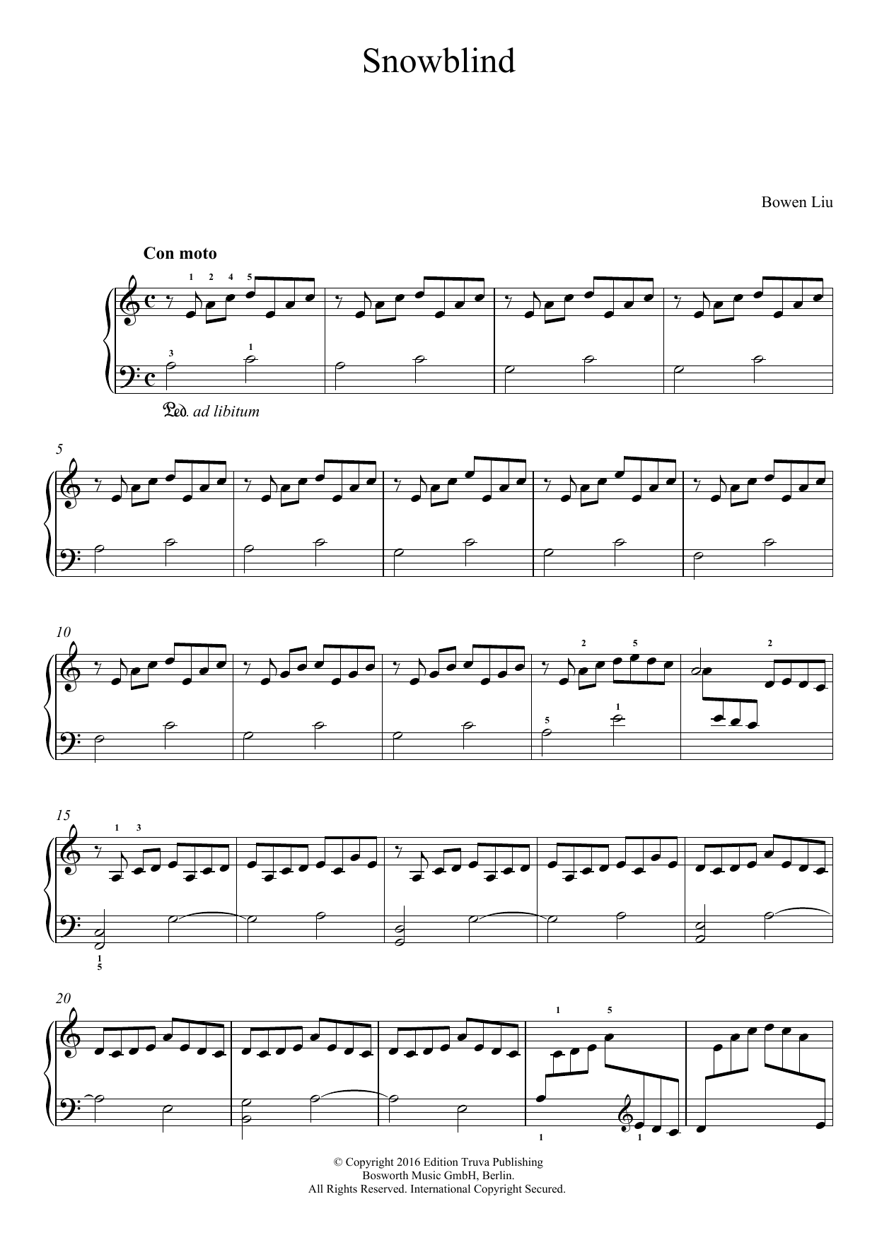 Download Bowen Liu Snowblind Sheet Music and learn how to play Piano PDF digital score in minutes
