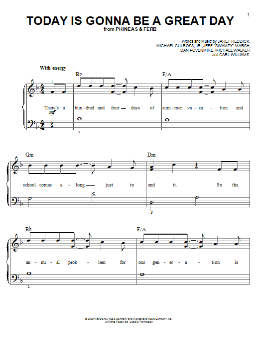 Download Danny Jacob Today Is Gonna Be A Great Day Sheet Music and learn how to play Easy Piano PDF digital score in minutes
