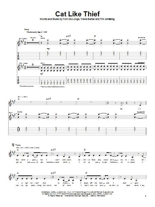 Download Box Car Racer Cat Like Thief Sheet Music and learn how to play Guitar Tab PDF digital score in minutes
