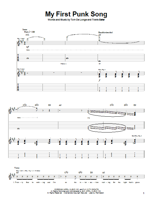 Download Box Car Racer My First Punk Song Sheet Music and learn how to play Guitar Tab PDF digital score in minutes