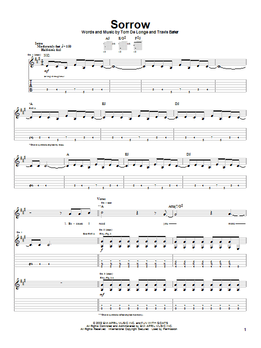 Download Box Car Racer Sorrow Sheet Music and learn how to play Guitar Tab PDF digital score in minutes