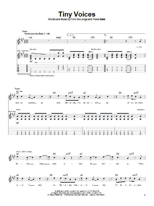 Download Box Car Racer Tiny Voices Sheet Music and learn how to play Guitar Tab PDF digital score in minutes