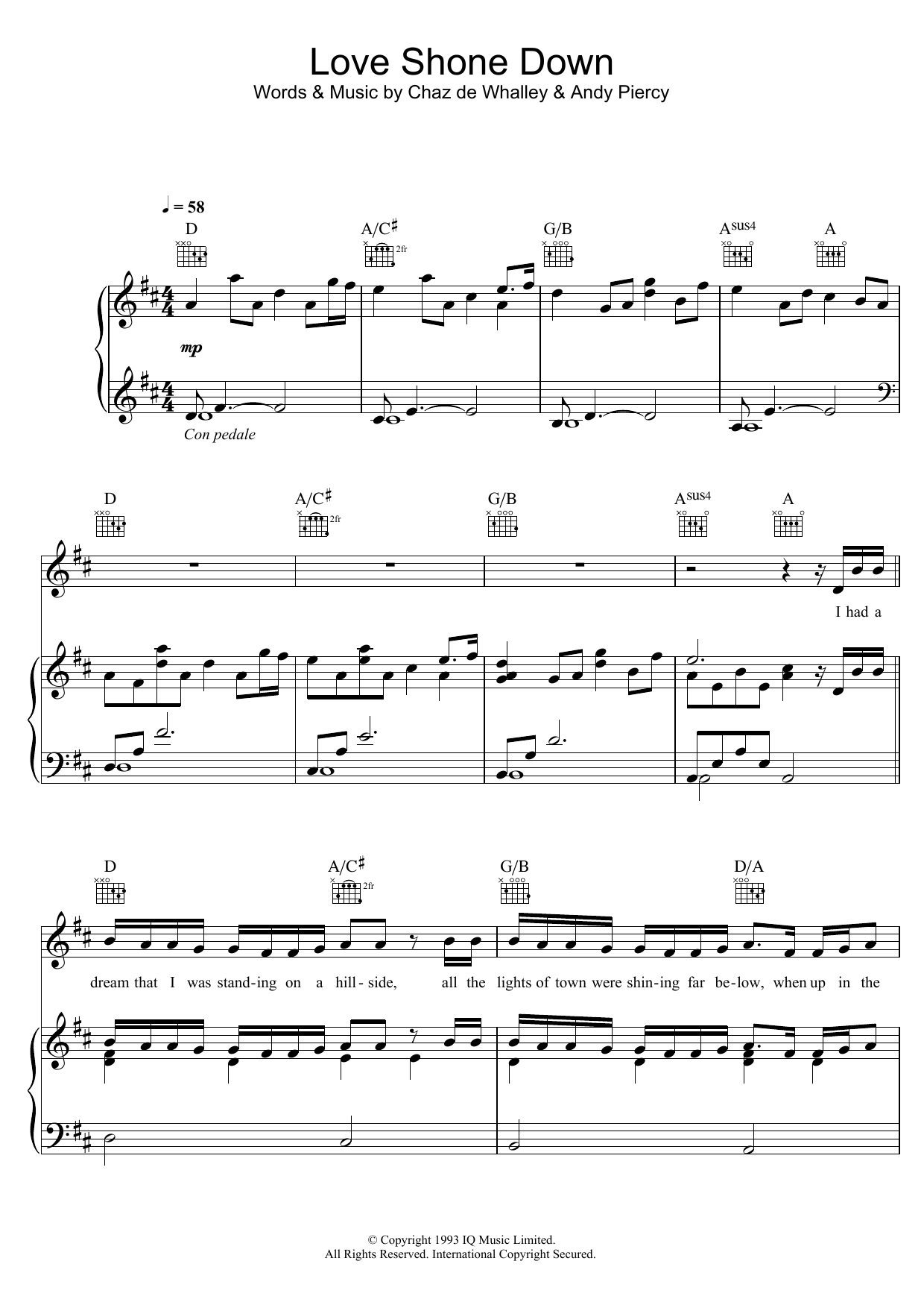 Download Boyce and Stanley Love Shone Down Sheet Music and learn how to play Piano, Vocal & Guitar (Right-Hand Melody) PDF digital score in minutes