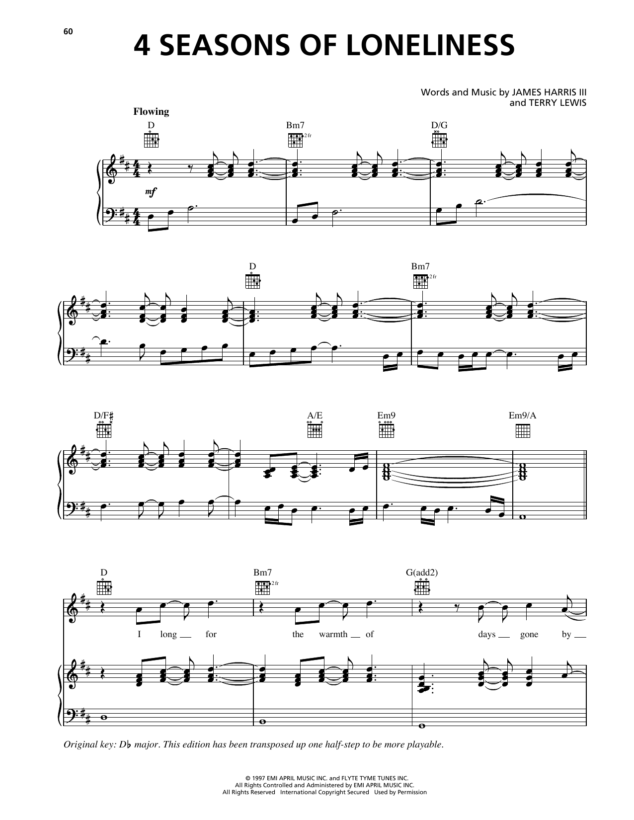Download Boyz II Men 4 Seasons Of Loneliness Sheet Music and learn how to play Piano, Vocal & Guitar Chords (Right-Hand Melody) PDF digital score in minutes
