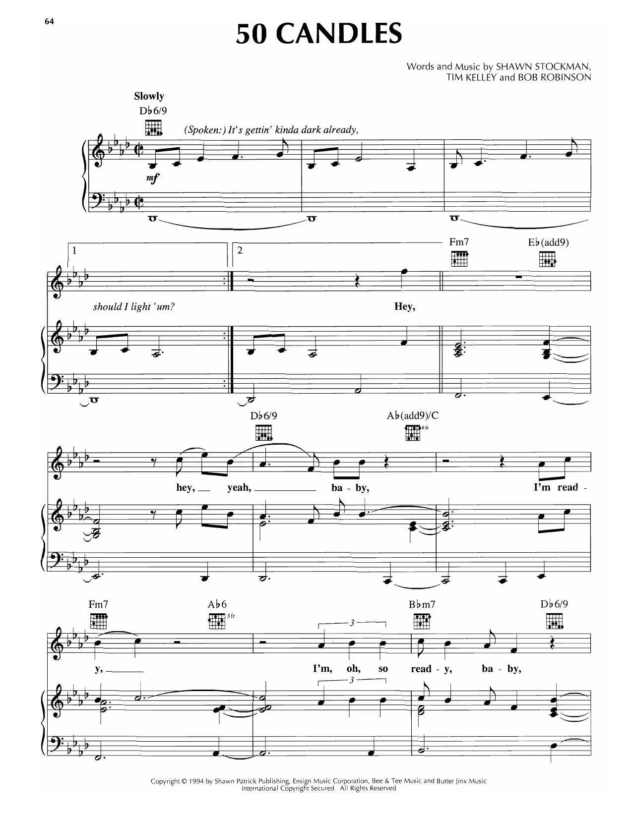 Download Boyz II Men 50 Candles Sheet Music and learn how to play Piano, Vocal & Guitar Chords (Right-Hand Melody) PDF digital score in minutes