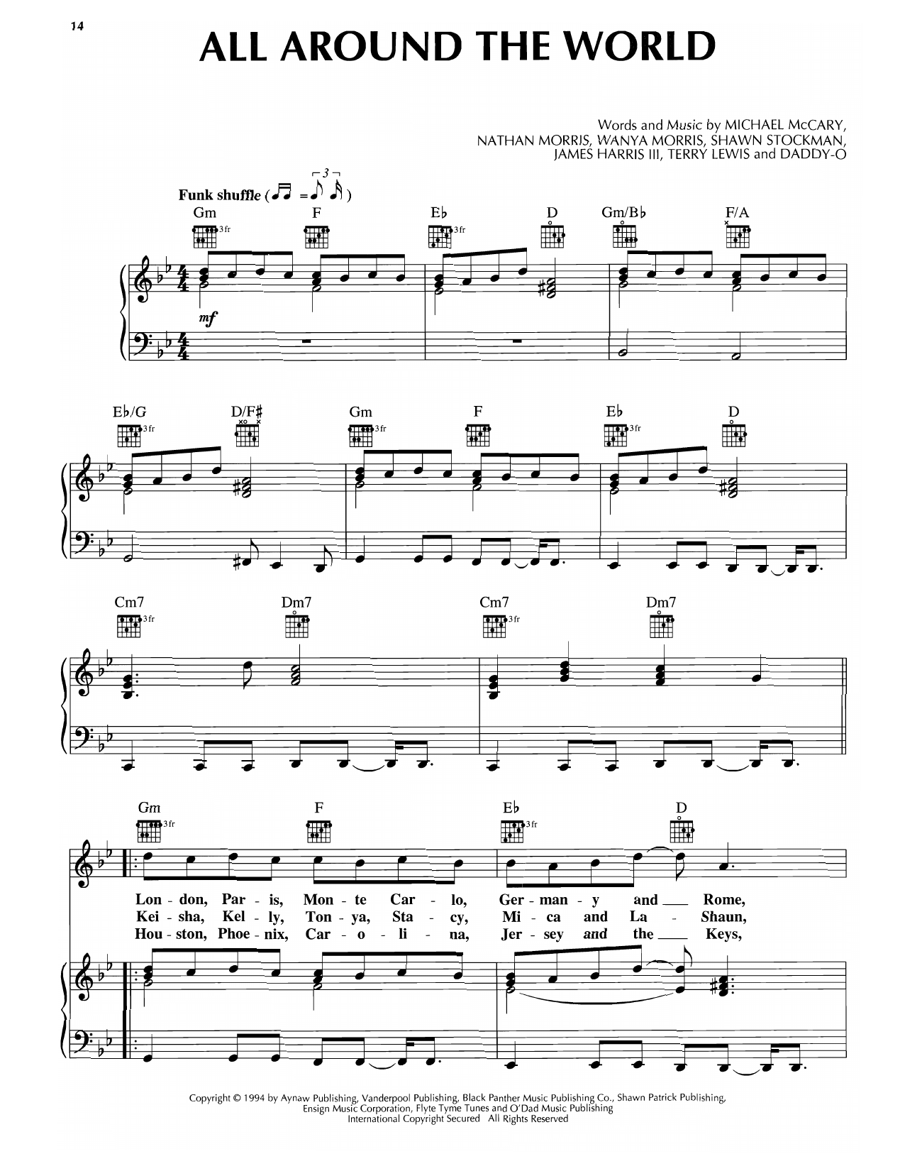 Download Boyz II Men All Around The World Sheet Music and learn how to play Piano, Vocal & Guitar Chords (Right-Hand Melody) PDF digital score in minutes