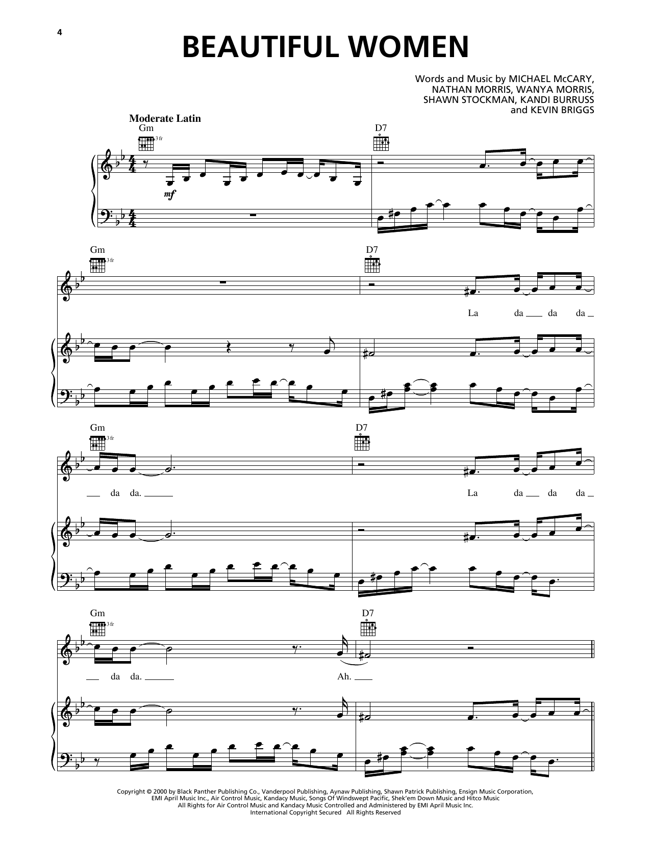 Download Boyz II Men Beautiful Women Sheet Music and learn how to play Piano, Vocal & Guitar Chords (Right-Hand Melody) PDF digital score in minutes