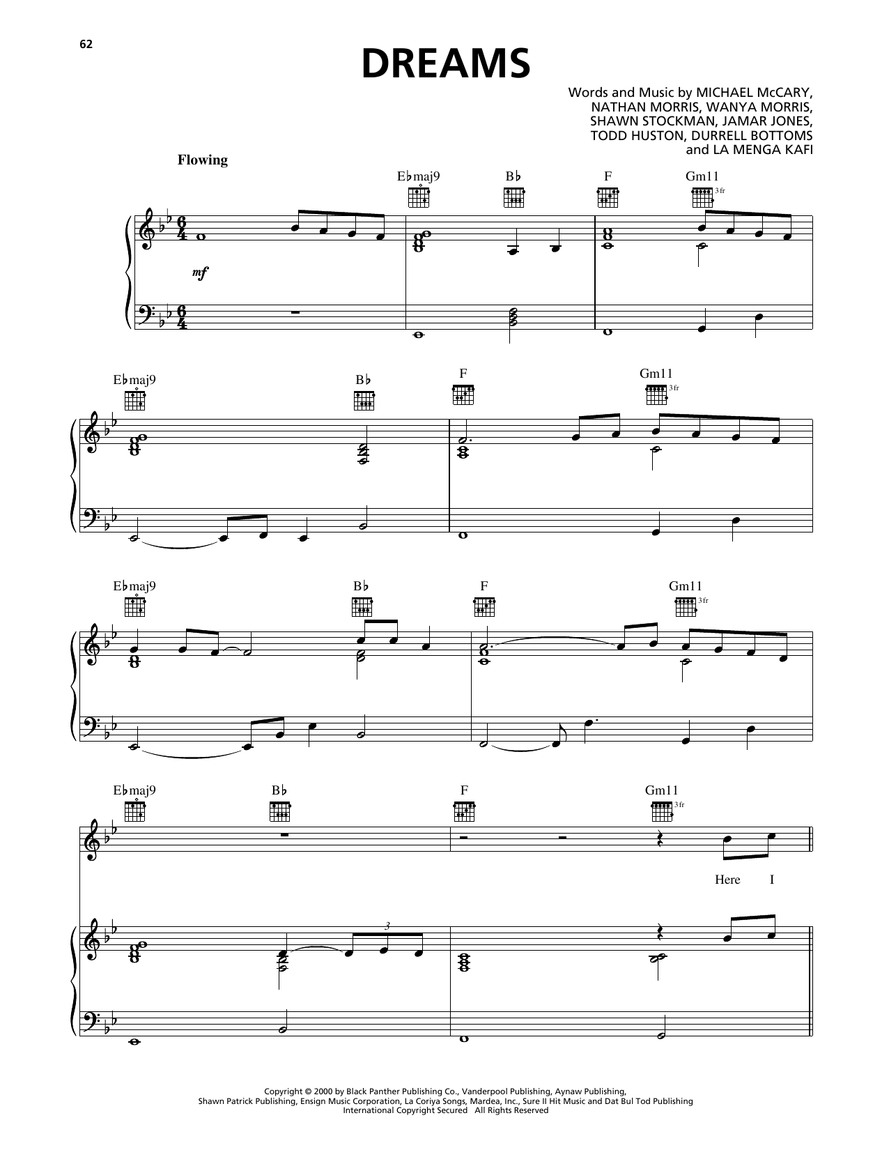Download Boyz II Men Dreams Sheet Music and learn how to play Piano, Vocal & Guitar Chords (Right-Hand Melody) PDF digital score in minutes