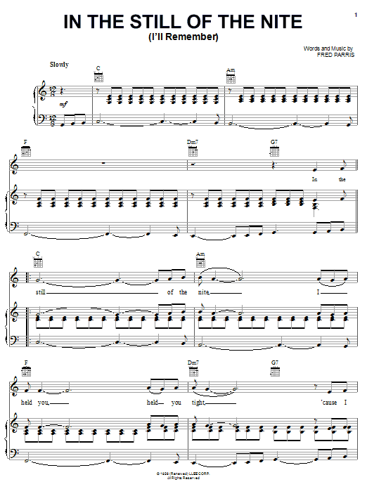 Download Boyz II Men In The Still Of The Nite (I'll Remember) Sheet Music and learn how to play Piano, Vocal & Guitar (Right-Hand Melody) PDF digital score in minutes