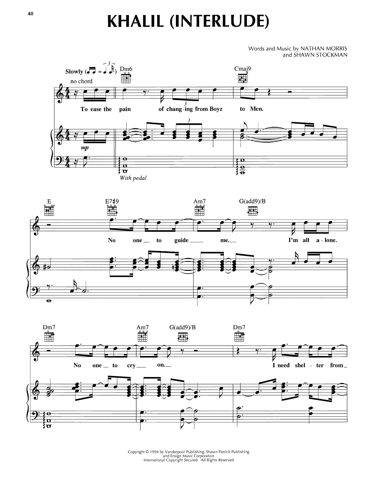 Download Boyz II Men Khalil (Interlude) Sheet Music and learn how to play Piano, Vocal & Guitar Chords (Right-Hand Melody) PDF digital score in minutes