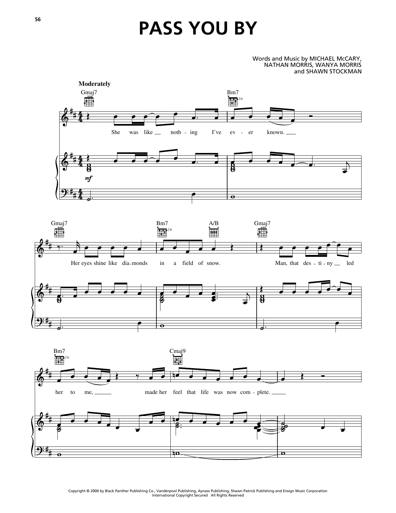 Download Boyz II Men Pass You By Sheet Music and learn how to play Piano, Vocal & Guitar Chords (Right-Hand Melody) PDF digital score in minutes