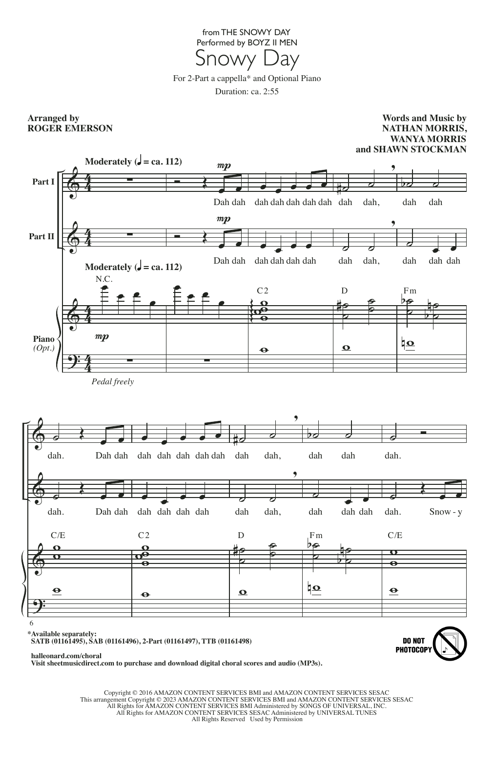 Download Boyz II Men Snowy Day (from The Snowy Day) (arr. Roger Emerson) Sheet Music and learn how to play SAB Choir PDF digital score in minutes