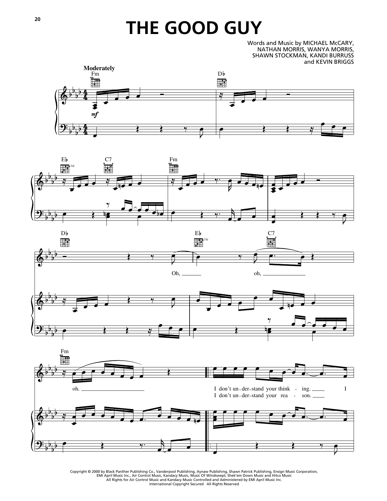 Download Boyz II Men The Good Guy Sheet Music and learn how to play Piano, Vocal & Guitar Chords (Right-Hand Melody) PDF digital score in minutes