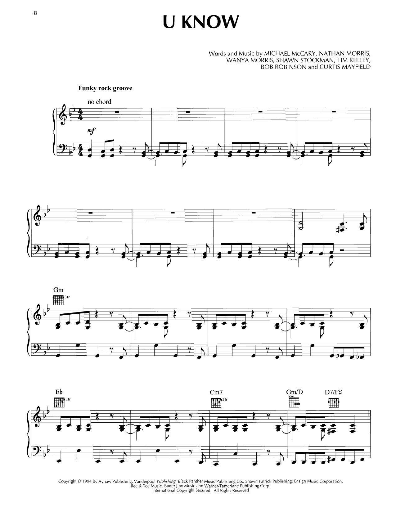 Download Boyz II Men U Know Sheet Music and learn how to play Piano, Vocal & Guitar Chords (Right-Hand Melody) PDF digital score in minutes