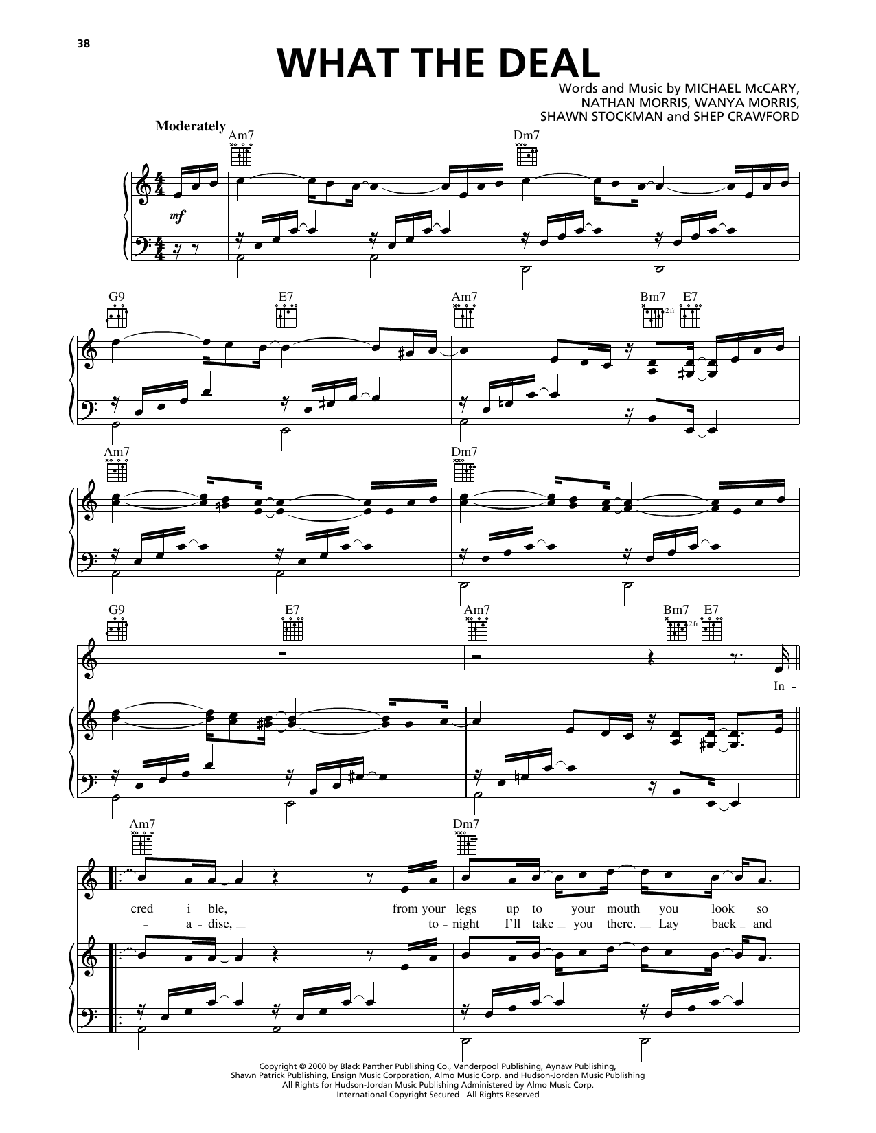 Download Boyz II Men What The Deal Sheet Music and learn how to play Piano, Vocal & Guitar Chords (Right-Hand Melody) PDF digital score in minutes