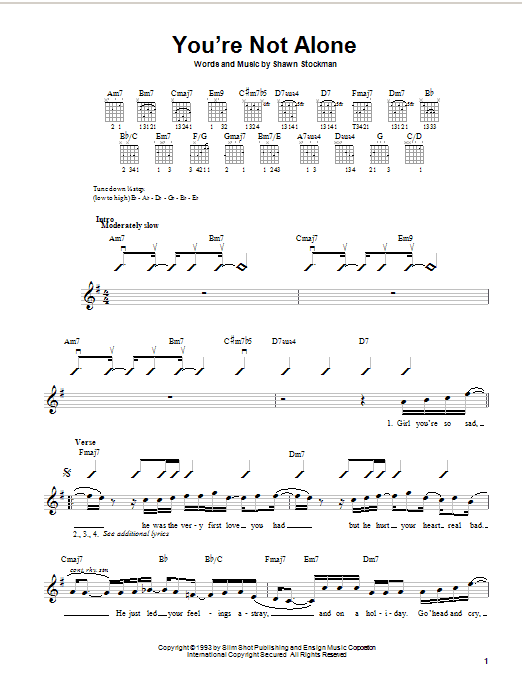 Download Boyz II Men You're Not Alone Sheet Music and learn how to play Easy Guitar PDF digital score in minutes