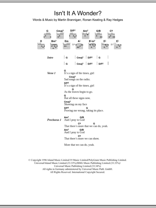 Download Boyzone Isn't It A Wonder? Sheet Music and learn how to play Keyboard PDF digital score in minutes