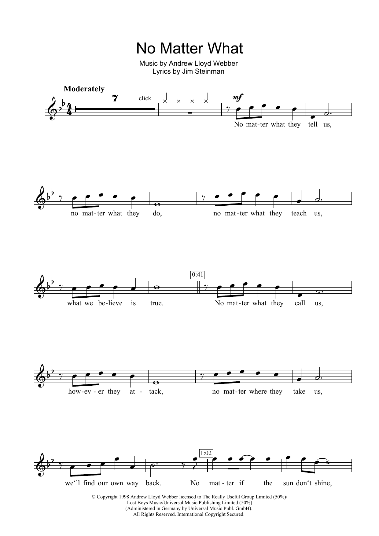 Download Boyzone No Matter What (from Whistle Down The Wind) Sheet Music and learn how to play Easy Piano PDF digital score in minutes