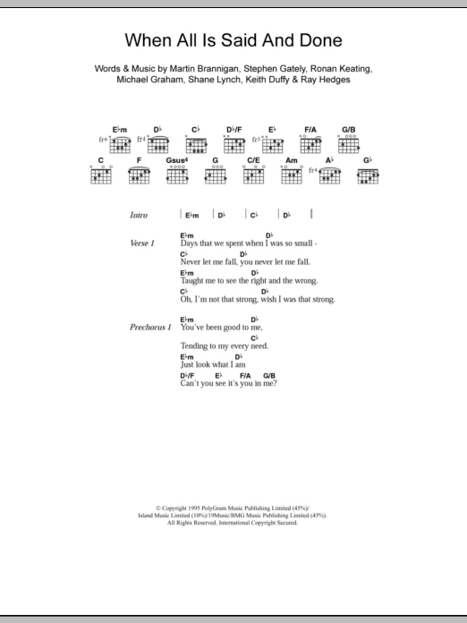 Download Boyzone When All Is Said And Done Sheet Music and learn how to play Keyboard PDF digital score in minutes