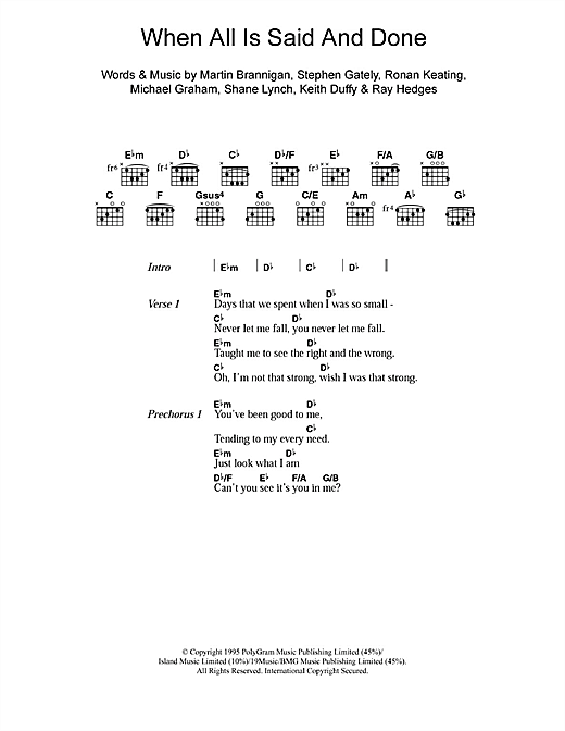 Download Boyzone When All Is Said And Done Sheet Music and learn how to play Keyboard PDF digital score in minutes