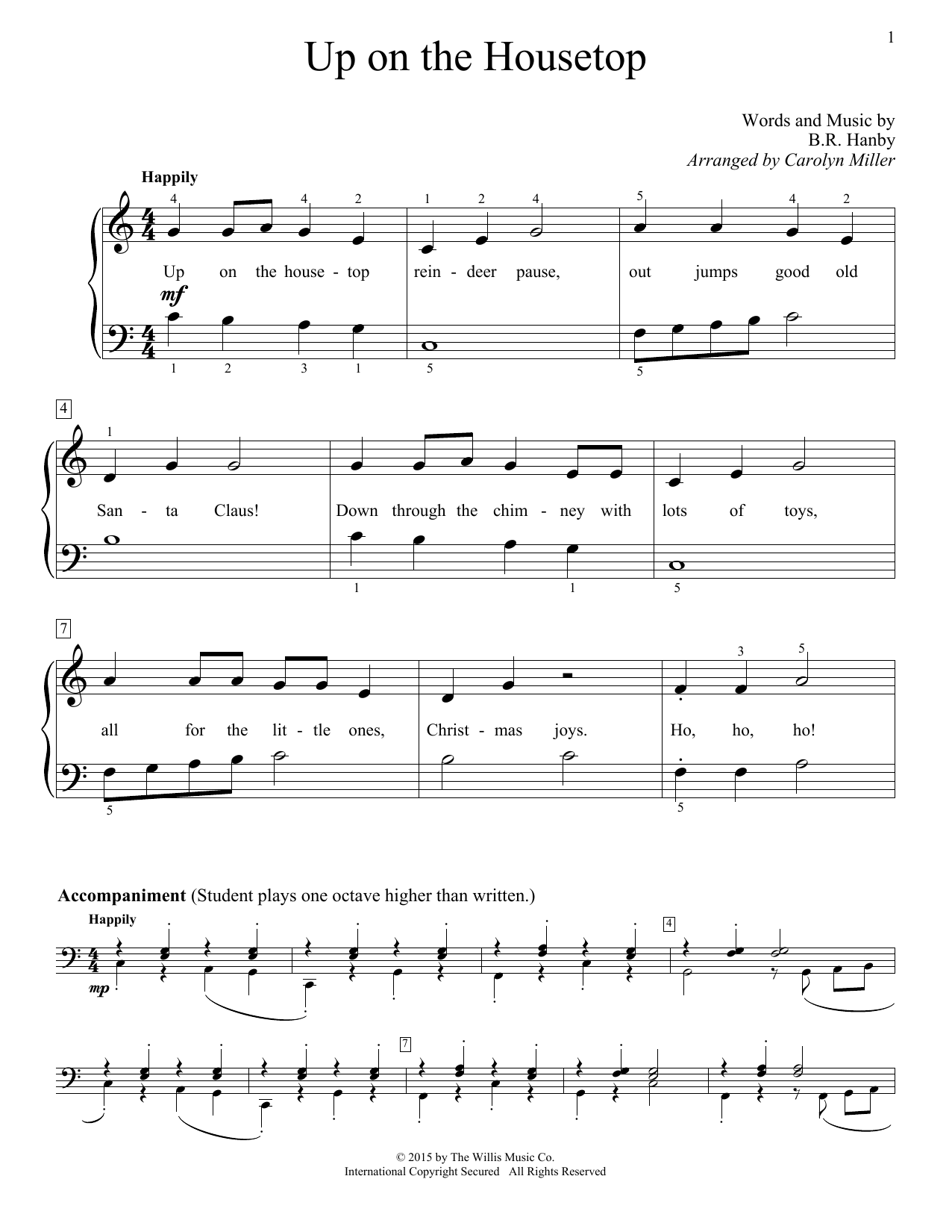 Download B.R. Hanby Up On The Housetop Sheet Music and learn how to play Easy Piano PDF digital score in minutes
