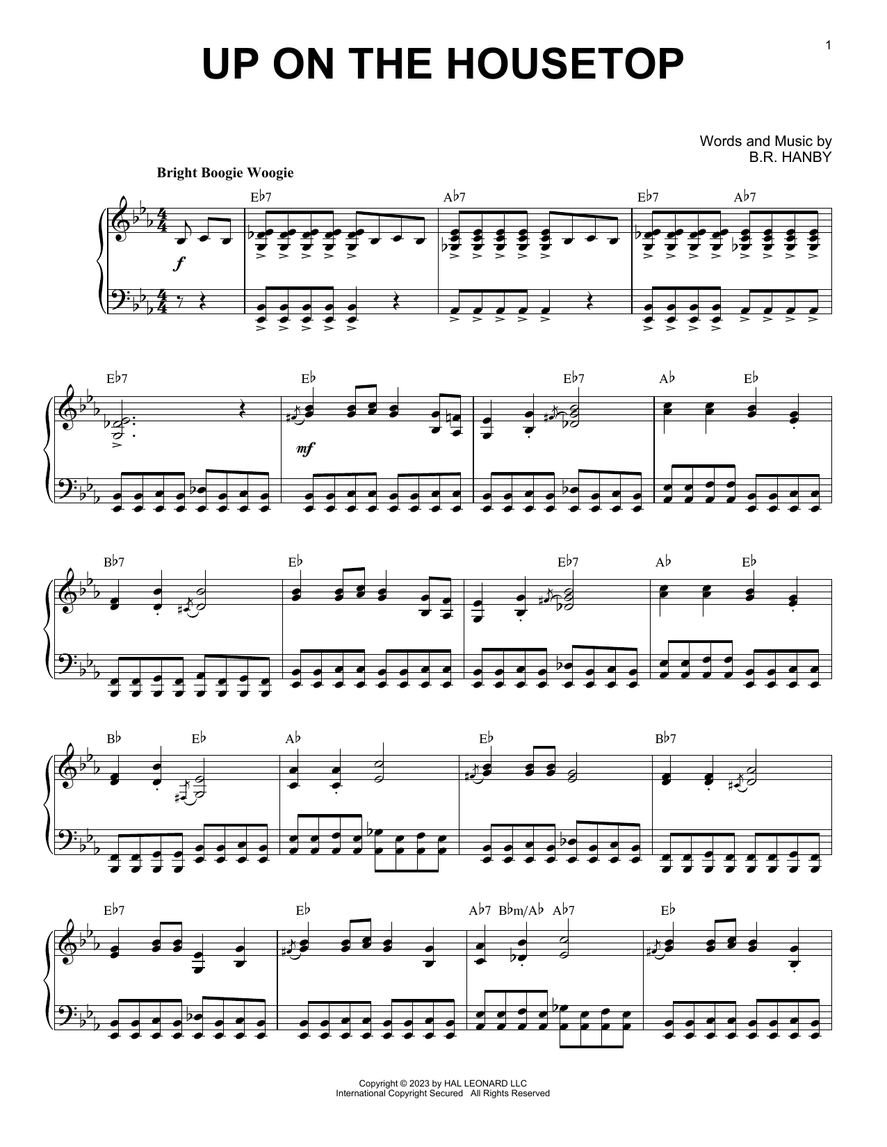 Download B.R. Hanby Up On The Housetop [Boogie Woogie version] (arr. Brent Edstrom) Sheet Music and learn how to play Piano Solo PDF digital score in minutes