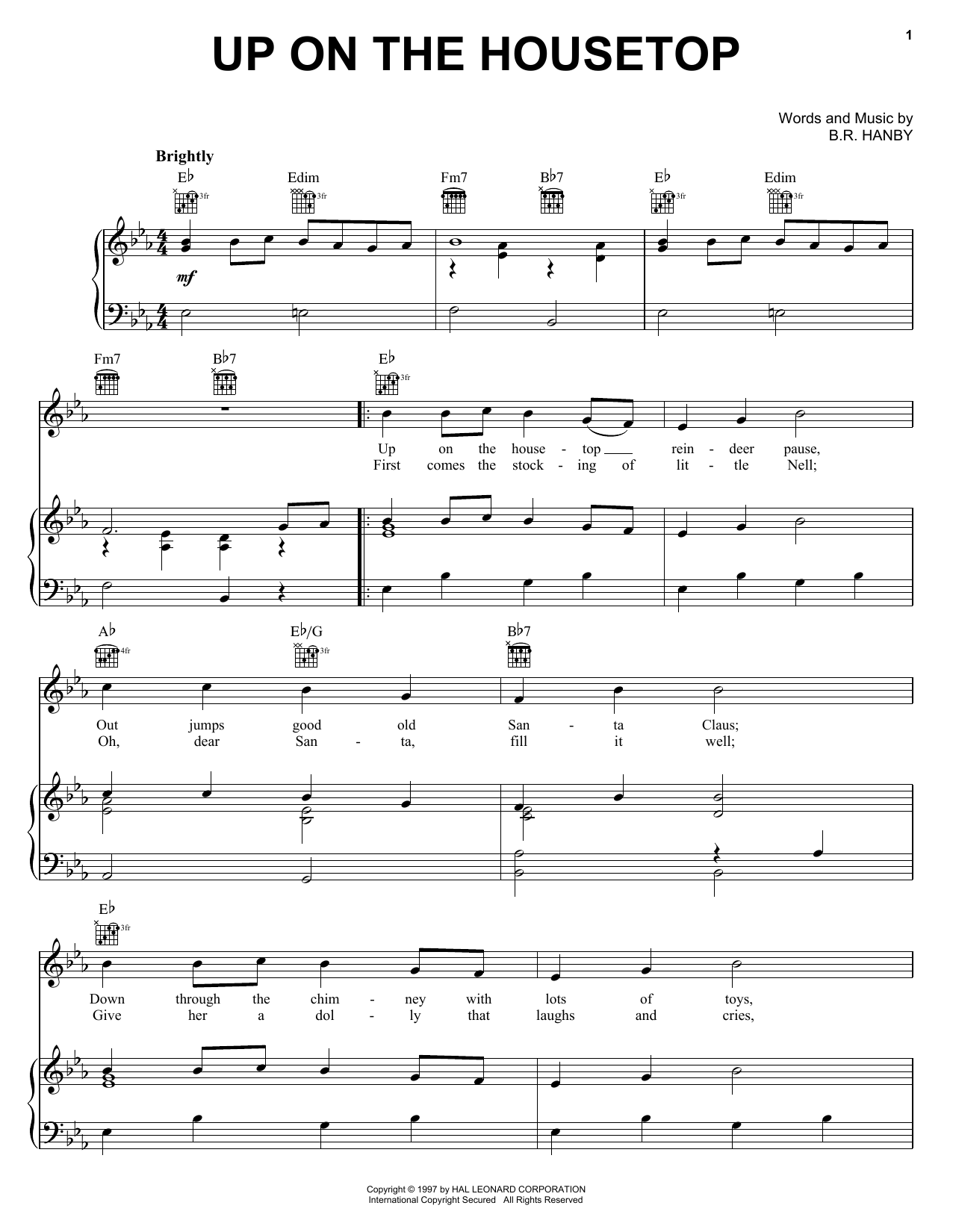 Download B.R. Hanby Up On The Housetop Sheet Music and learn how to play Piano, Vocal & Guitar (Right-Hand Melody) PDF digital score in minutes