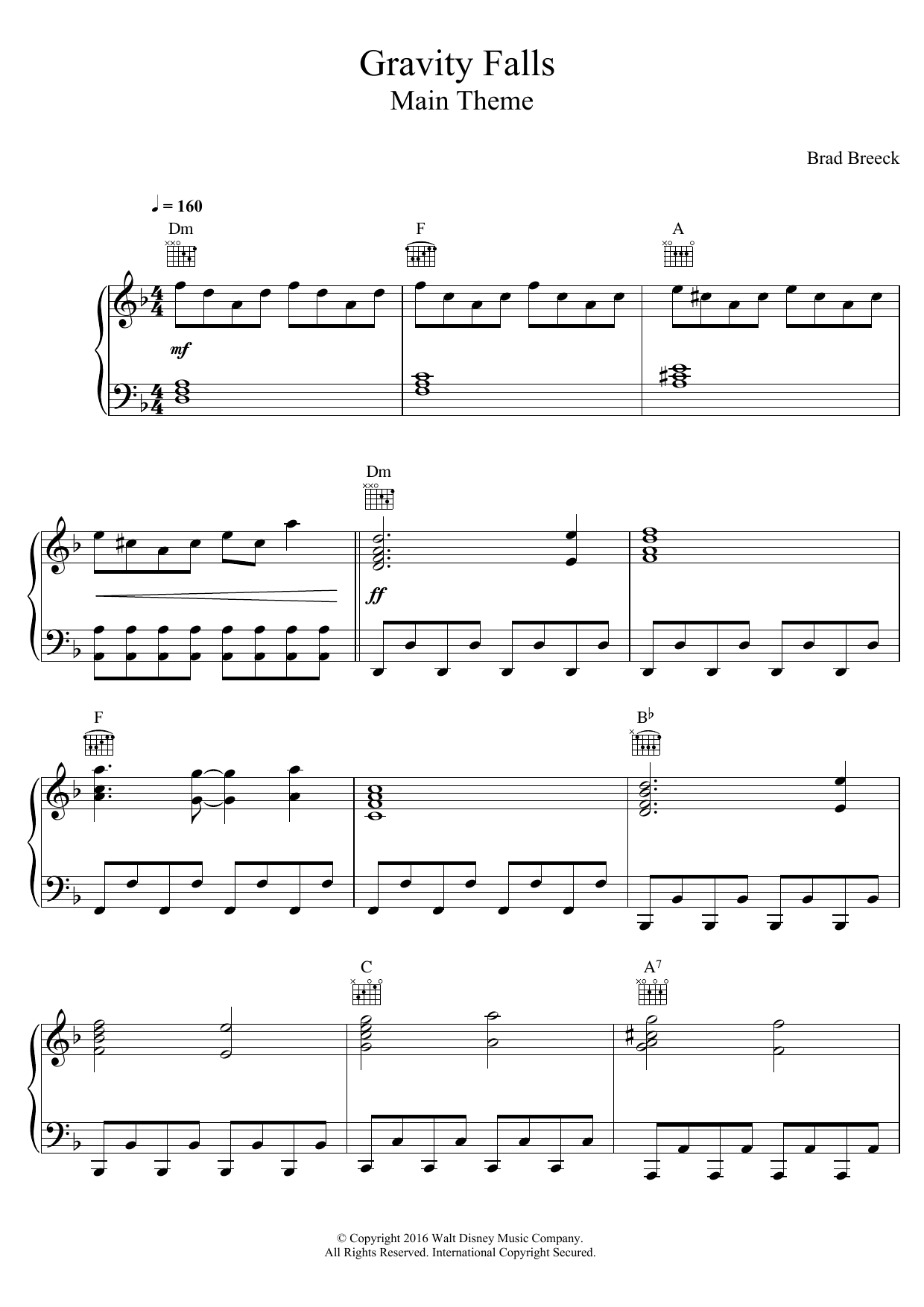 Download Brad Breeck Gravity Falls (Main Theme) Sheet Music and learn how to play Piano PDF digital score in minutes
