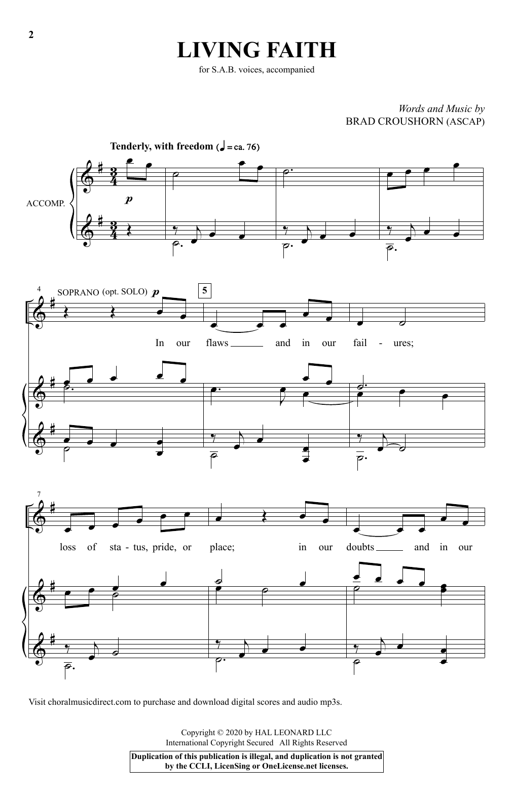 Download Brad Croushorn Living Faith Sheet Music and learn how to play SAB Choir PDF digital score in minutes