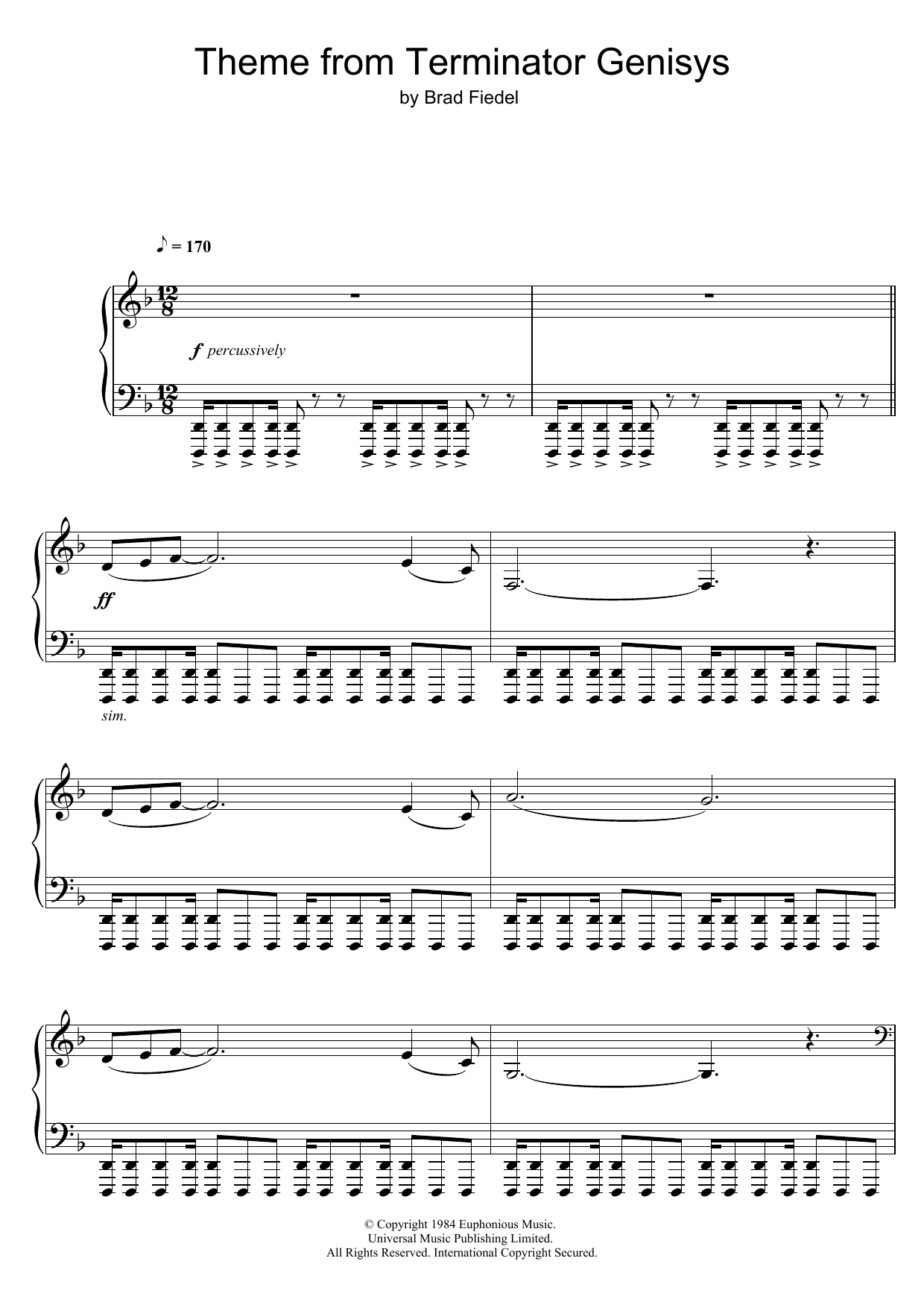 Download Brad Fiedel Terminator Theme Sheet Music and learn how to play Piano PDF digital score in minutes