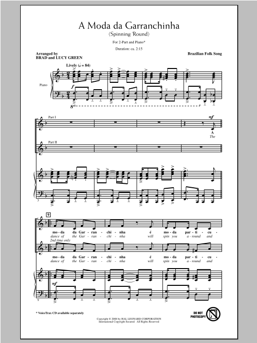 Download Traditional A Moda Da Garranchinha (Spinning 'Round) (arr. Brad Green) Sheet Music and learn how to play 2-Part Choir PDF digital score in minutes