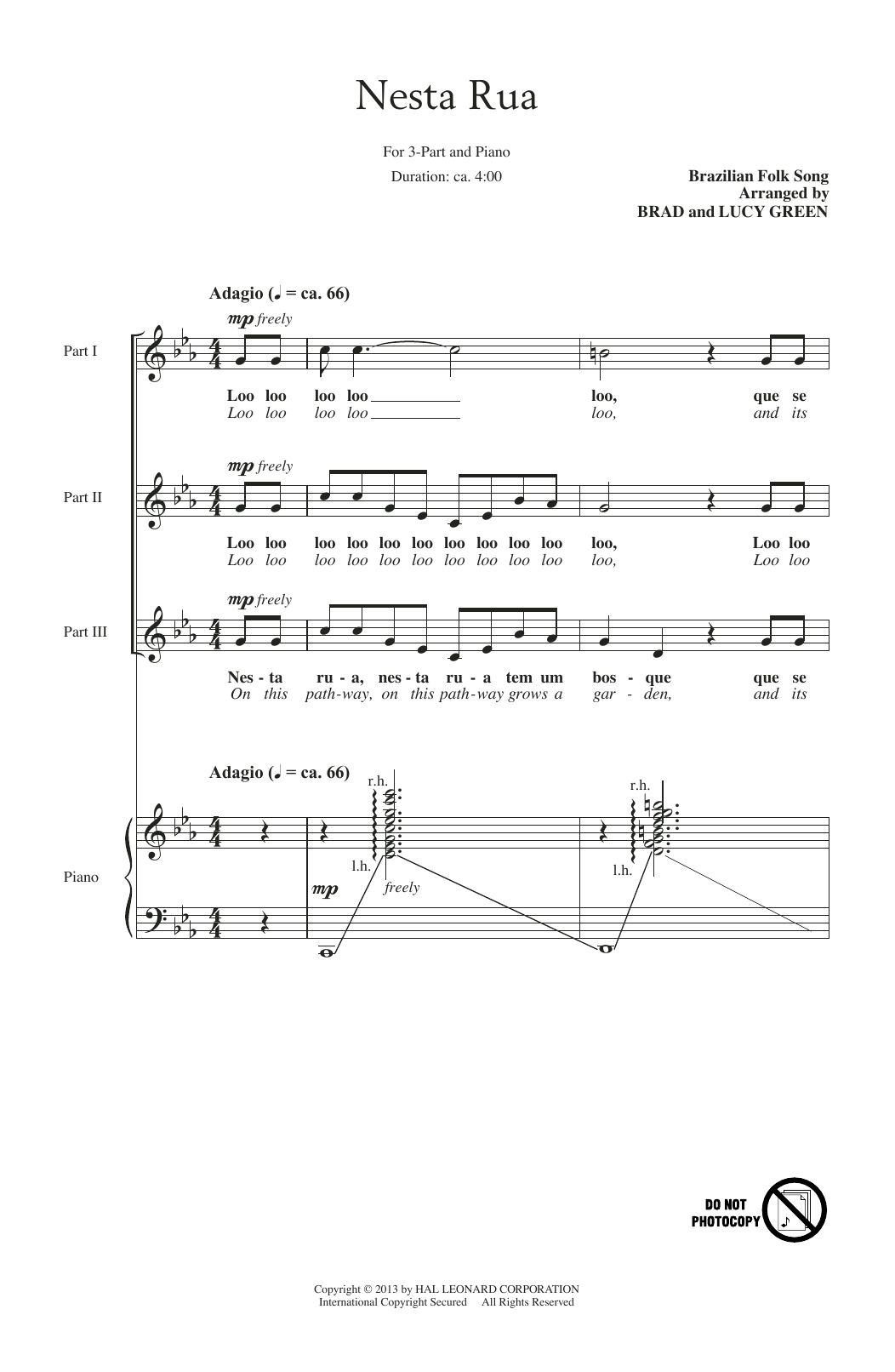 Download Brazilian Folk Song Nesta Rua (arr. Brad Green) Sheet Music and learn how to play 3-Part Treble PDF digital score in minutes