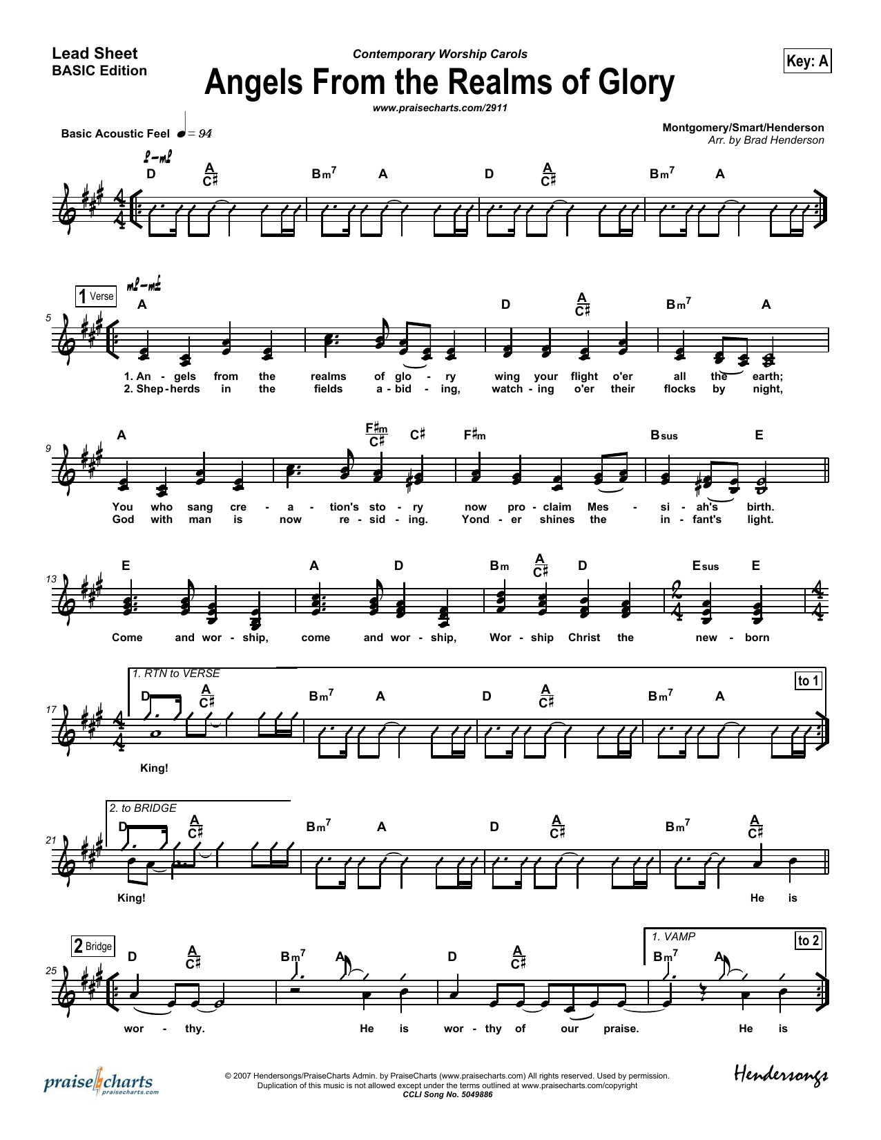 Download Brad Henderson Angels From the Realms of Glory Sheet Music and learn how to play Lead Sheet / Fake Book PDF digital score in minutes