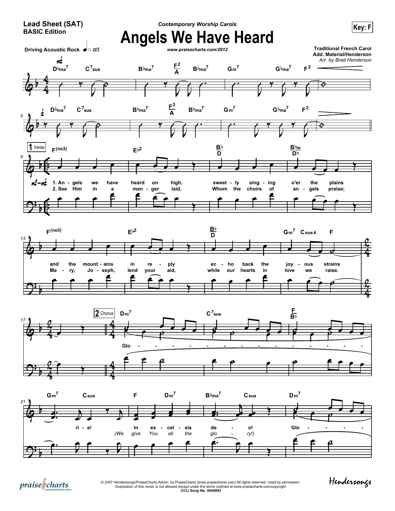Download Brad Henderson Angels We Have Heard on High Sheet Music and learn how to play Lead Sheet / Fake Book PDF digital score in minutes
