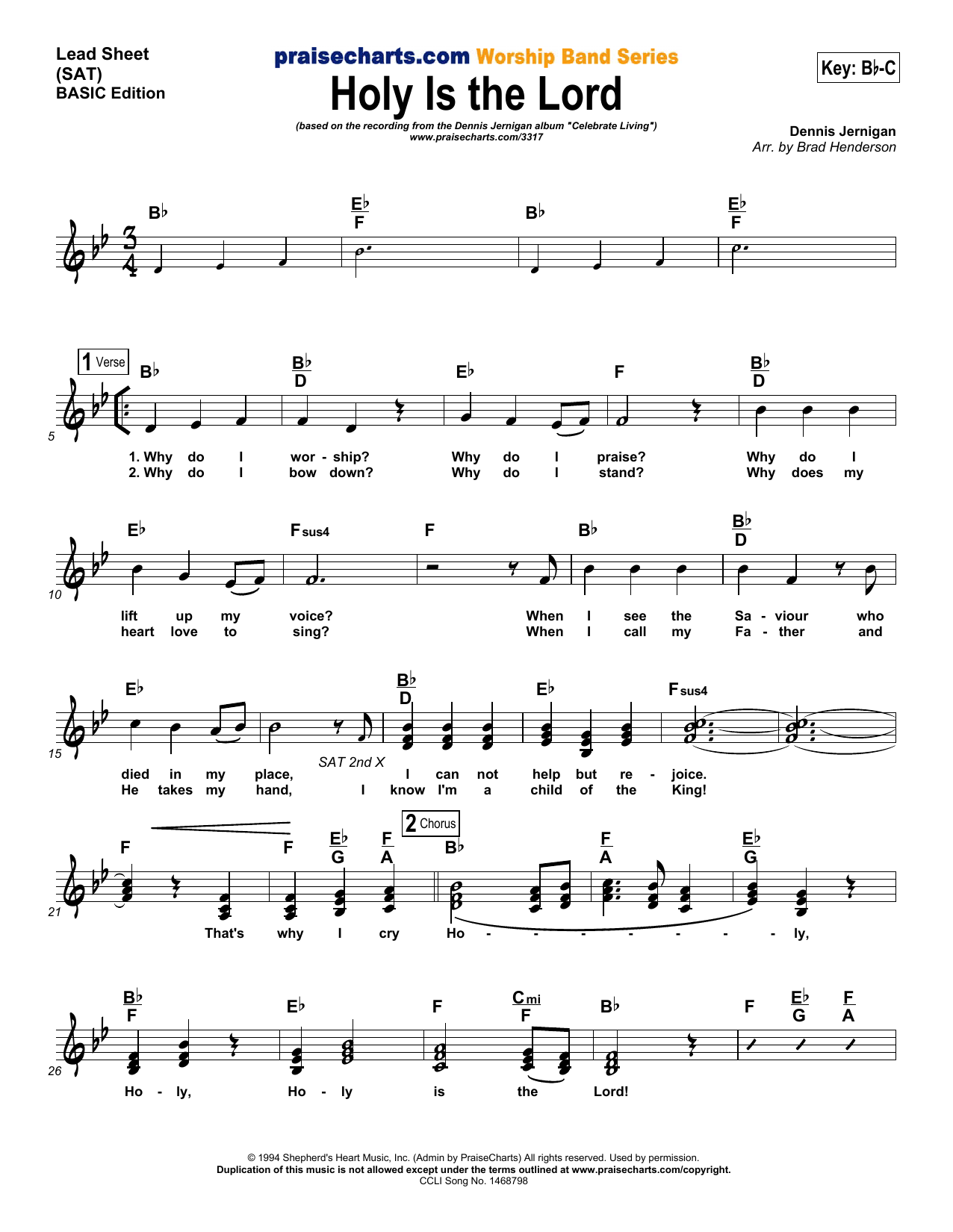 Download Brad Henderson Holy Is the Lord Sheet Music and learn how to play Lead Sheet / Fake Book PDF digital score in minutes