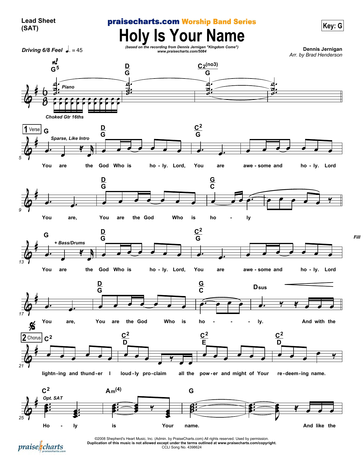 Download Brad Henderson Holy Is Your Name Sheet Music and learn how to play Lead Sheet / Fake Book PDF digital score in minutes