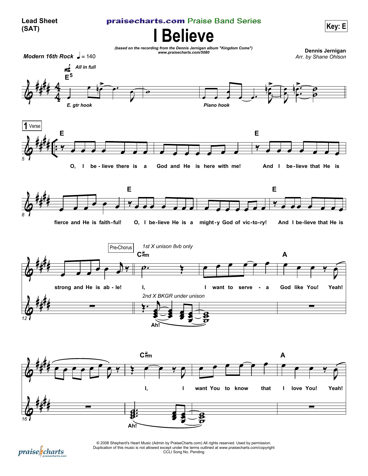 Download Brad Henderson I Believe Sheet Music and learn how to play Lead Sheet / Fake Book PDF digital score in minutes