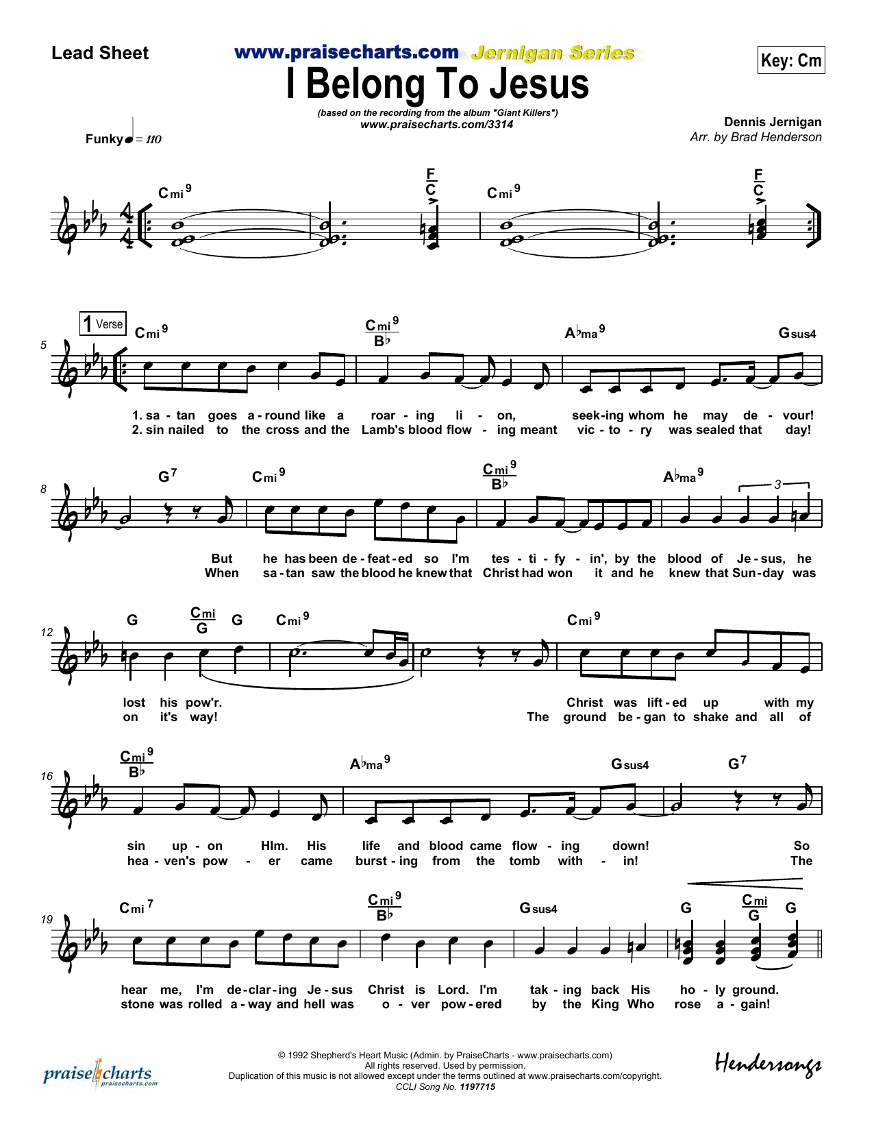 Download Brad Henderson I Belong to Jesus Sheet Music and learn how to play Lead Sheet / Fake Book PDF digital score in minutes