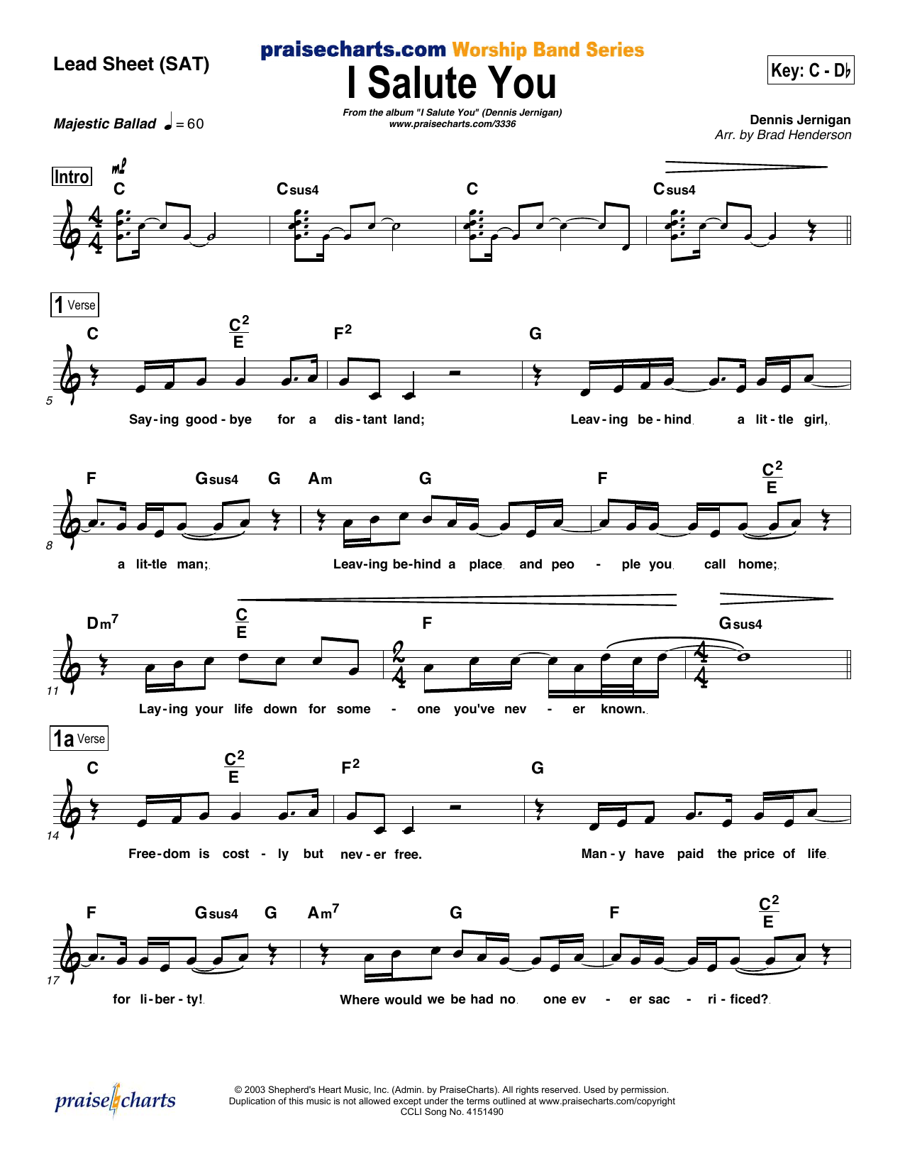 Download Brad Henderson I Salute You Sheet Music and learn how to play Lead Sheet / Fake Book PDF digital score in minutes