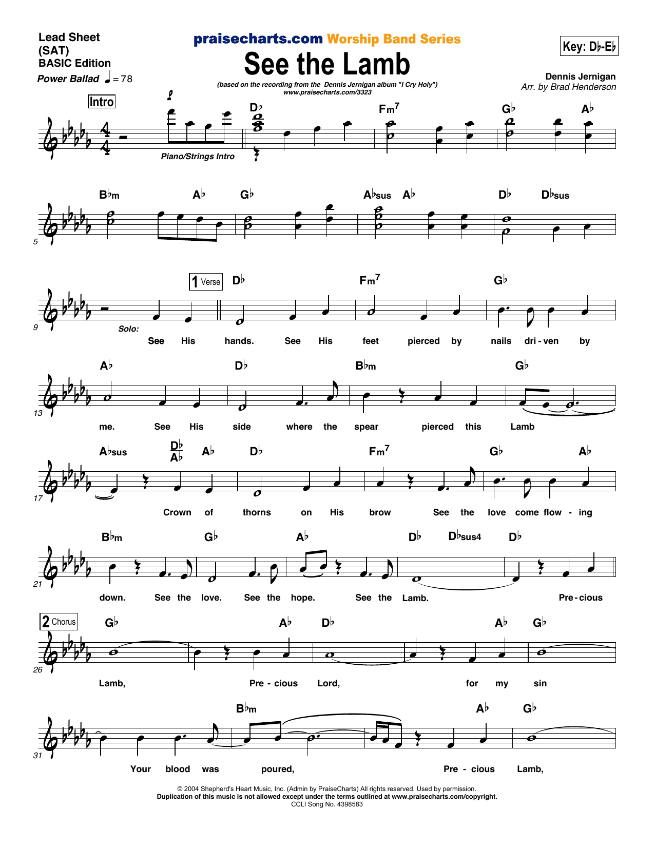 Download Brad Henderson See The Lamb Sheet Music and learn how to play Lead Sheet / Fake Book PDF digital score in minutes