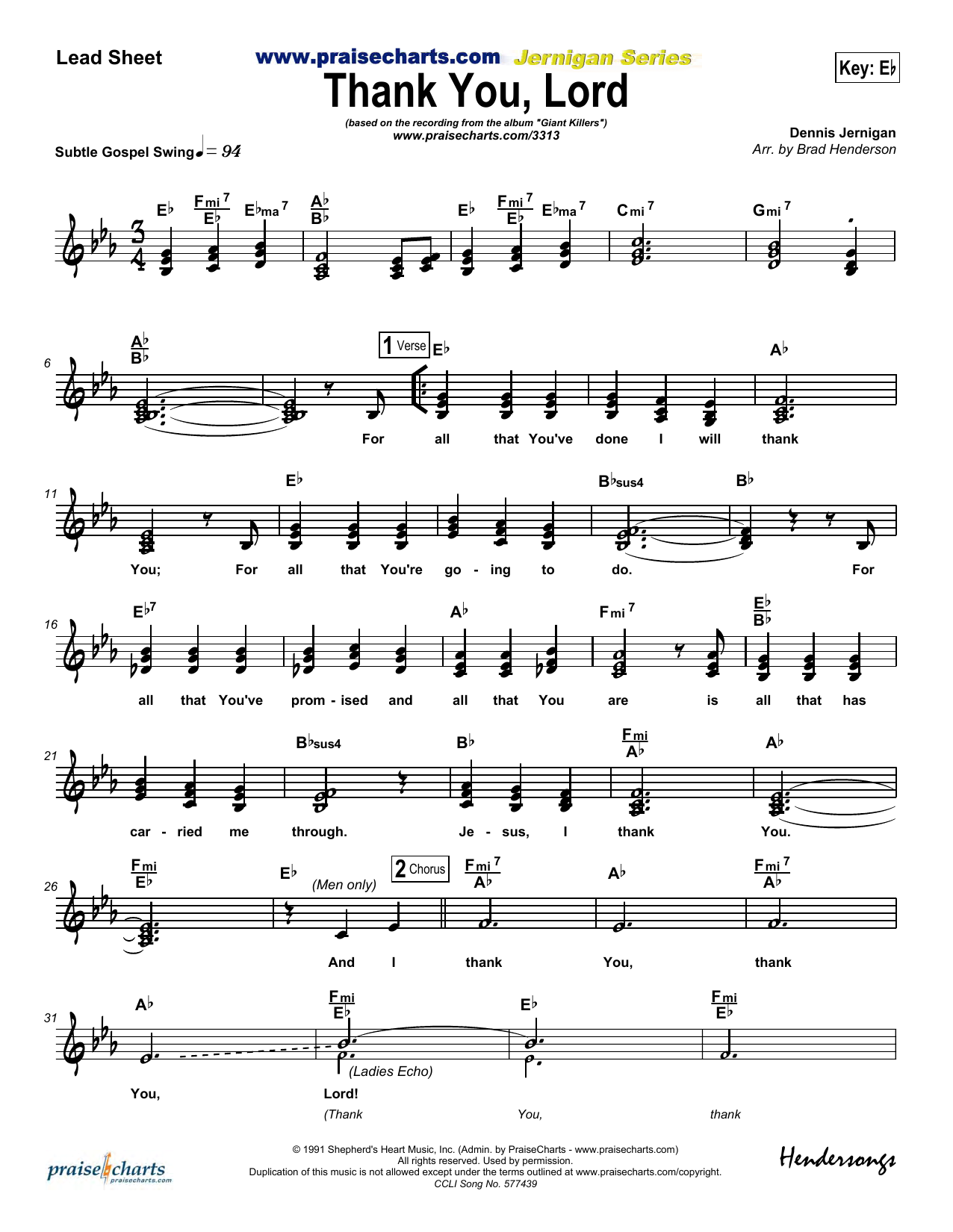Download Brad Henderson Thank You Lord Sheet Music and learn how to play Lead Sheet / Fake Book PDF digital score in minutes