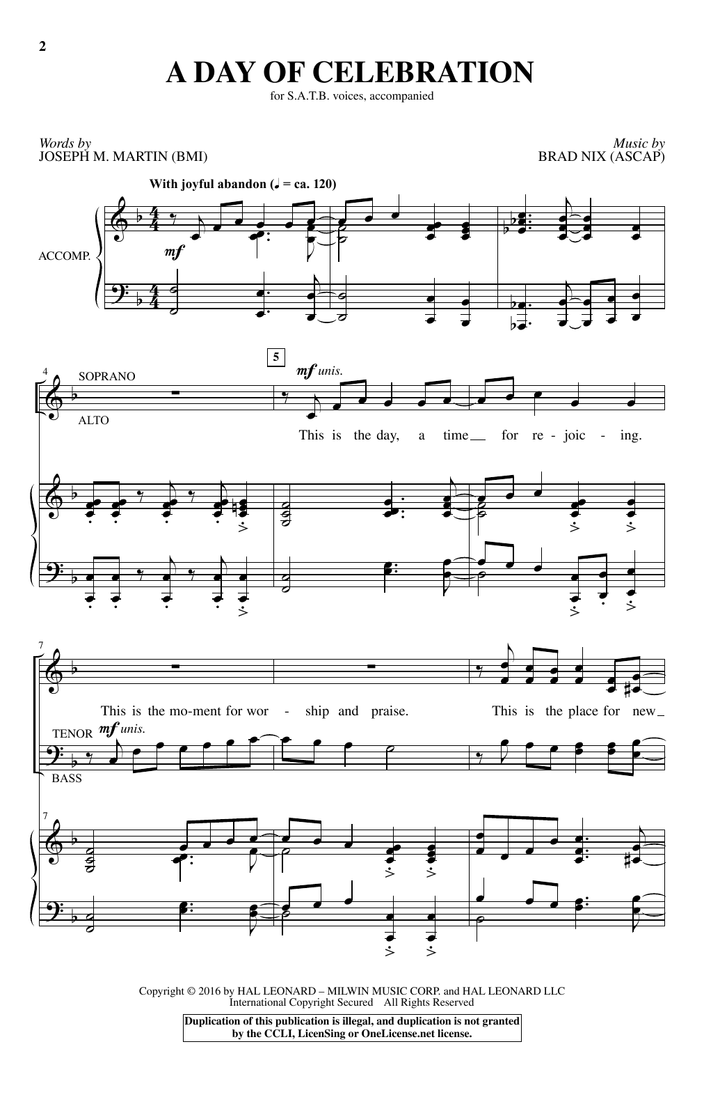 Download Joseph M. Martin A Day Of Celebration Sheet Music and learn how to play SATB PDF digital score in minutes