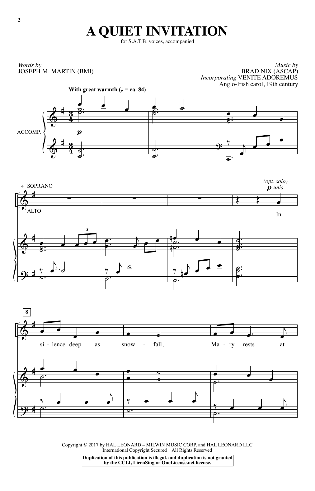 Download Brad Nix A Quiet Invitation Sheet Music and learn how to play SATB PDF digital score in minutes