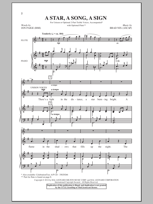 Download Brad Nix A Star, A Song, A Sign Sheet Music and learn how to play Choral PDF digital score in minutes