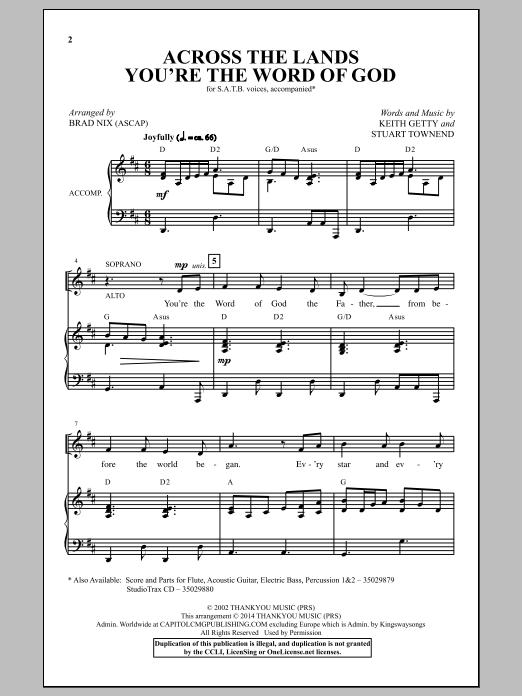 Download Brad Nix Across The Lands You're The Word Of God Sheet Music and learn how to play SATB PDF digital score in minutes