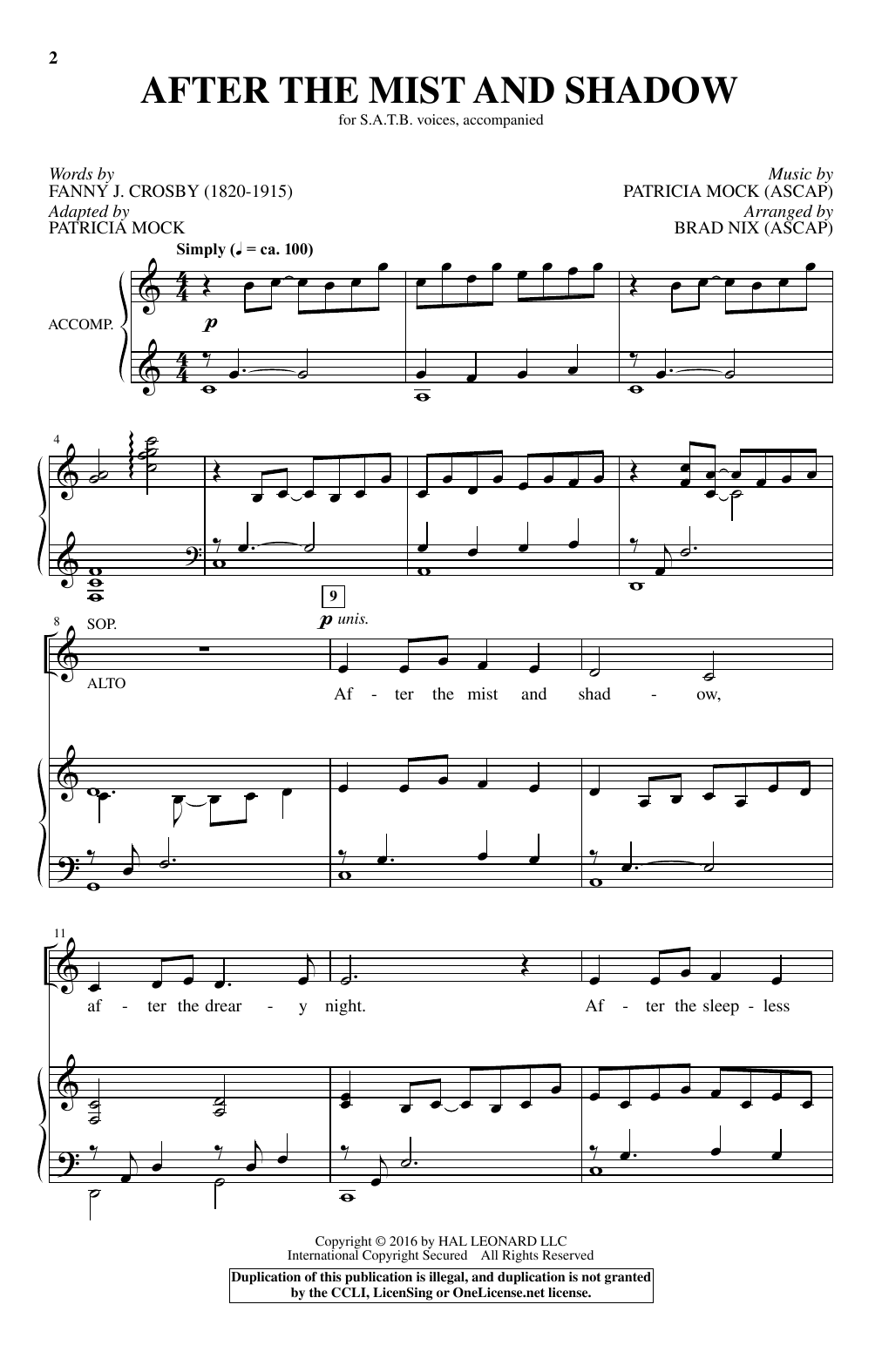 Download Brad Nix After The Mist And Shadow Sheet Music and learn how to play SATB PDF digital score in minutes